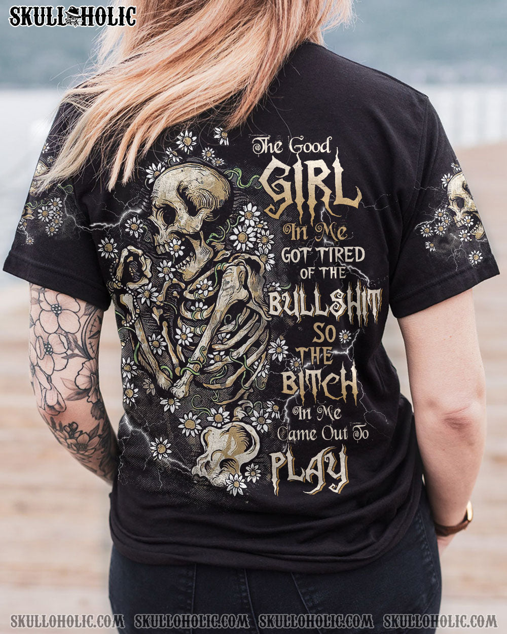 THE GOOD GIRL IN ME SKELETON DAISY ALL OVER PRINT - TLTW2710222