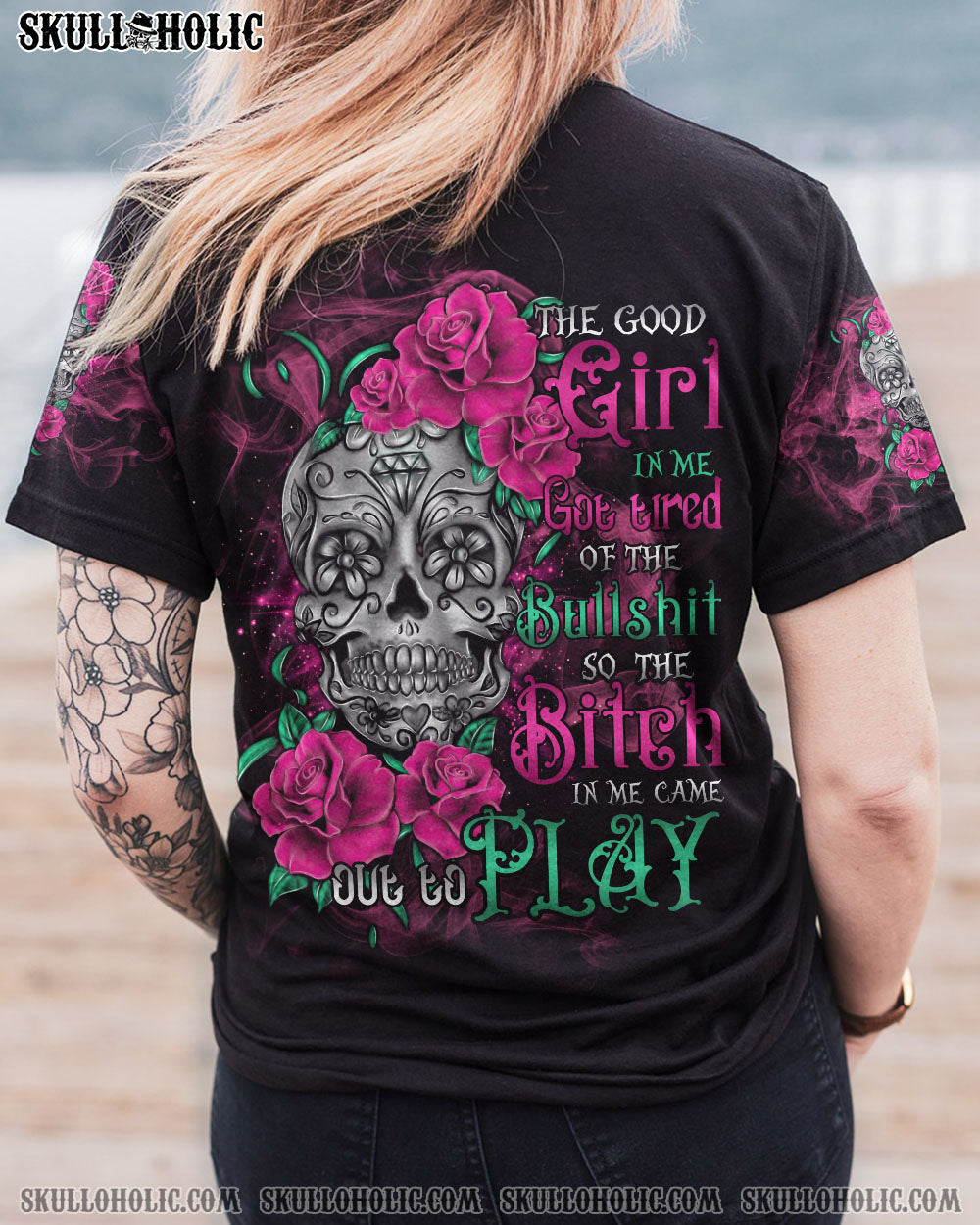 THE GOOD GIRL IN ME SUGAR SKULL WITH ROSE ALL OVER PRINT - TLTR0211221