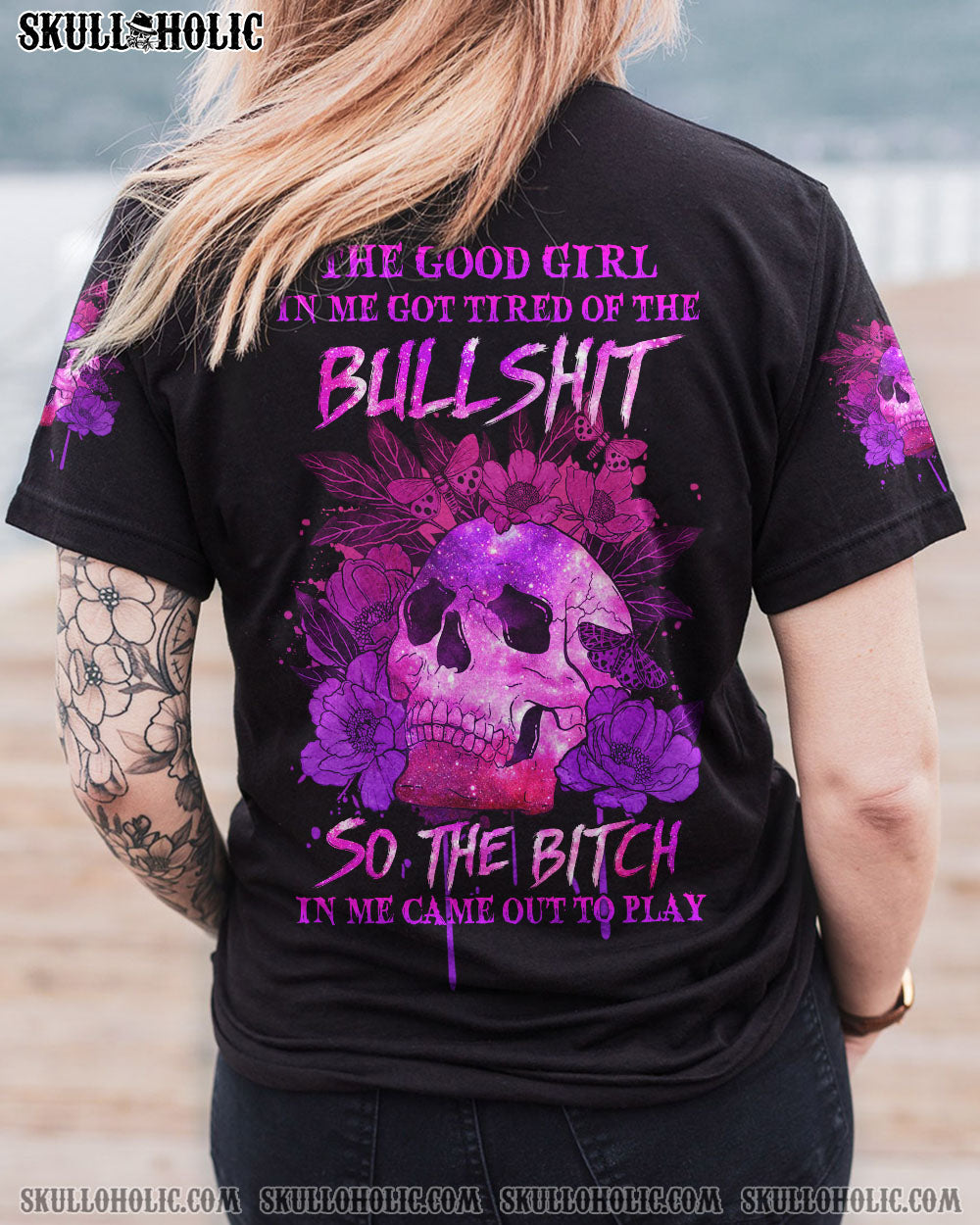 THE GOOD GIRL IN ME GOT TIRED SKULL ROSE ALL OVER PRINT - YHHG1110223