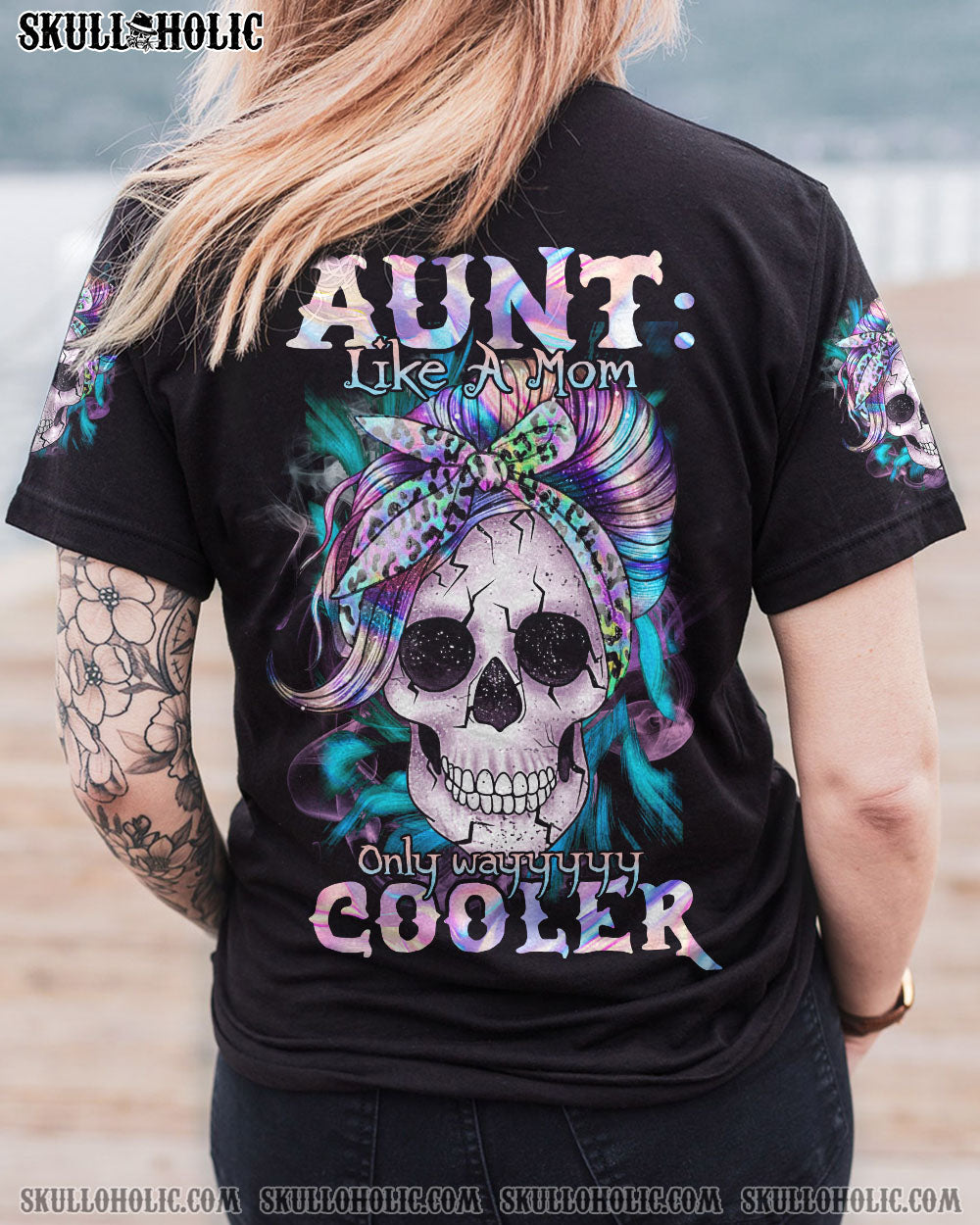 AUNT LIKE A MOM SKULL MESSY BUN ALL OVER PRINT - TLTR2309222