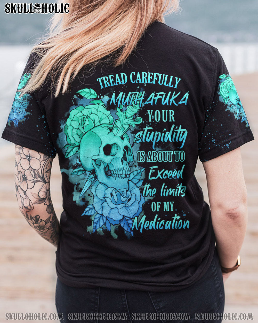 TREAD CAREFULLY FLOWER SKULL ALL OVER PRINT - YHTG2410223