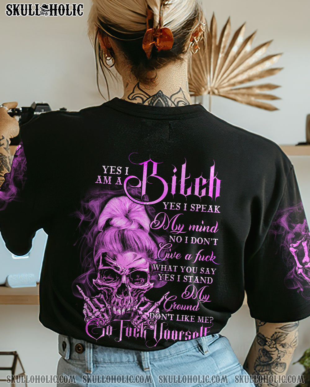 YES I AM A B PURPLE SKULL ALL OVER PRINT - TLTR1508222