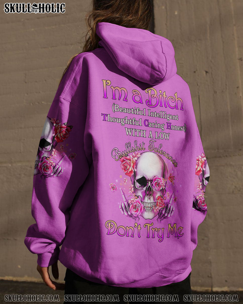 I'M A B DON'T TRY ME ROSE SKULL ALL OVER PRINT - YHDU3103233