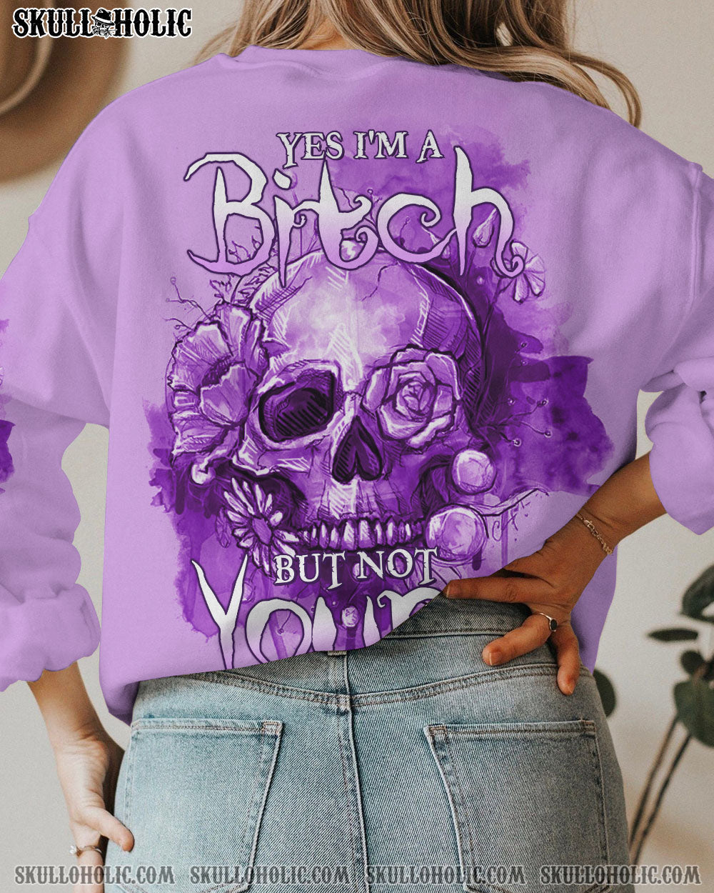 YES I'M A B PURPLE FLOWER SKULL ALL OVER PRINT - TLTW2812222