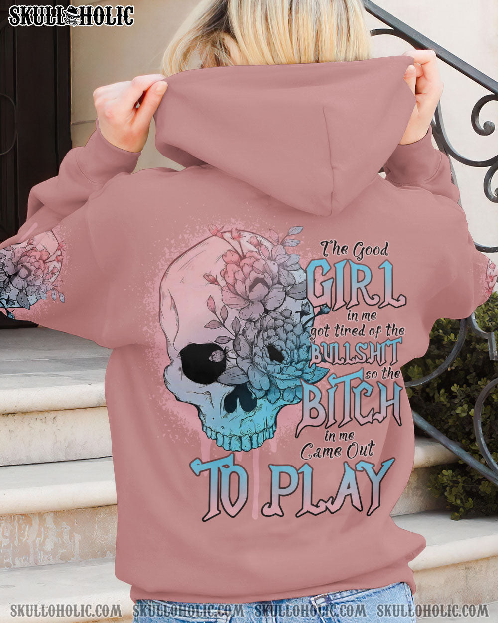 THE GOOD GIRL IN ME SKULL FLOWER PINK ALL OVER PRINT - TLNO1111222