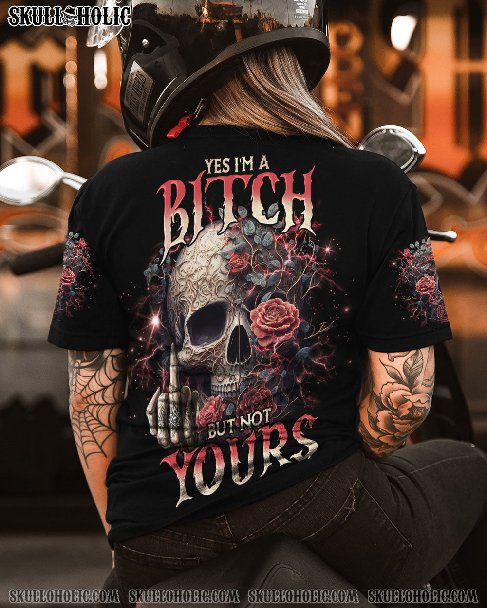 YES I'M A B BUT NOT YOURS ROSE SKULL ALL OVER PRINT - TLNO2403235