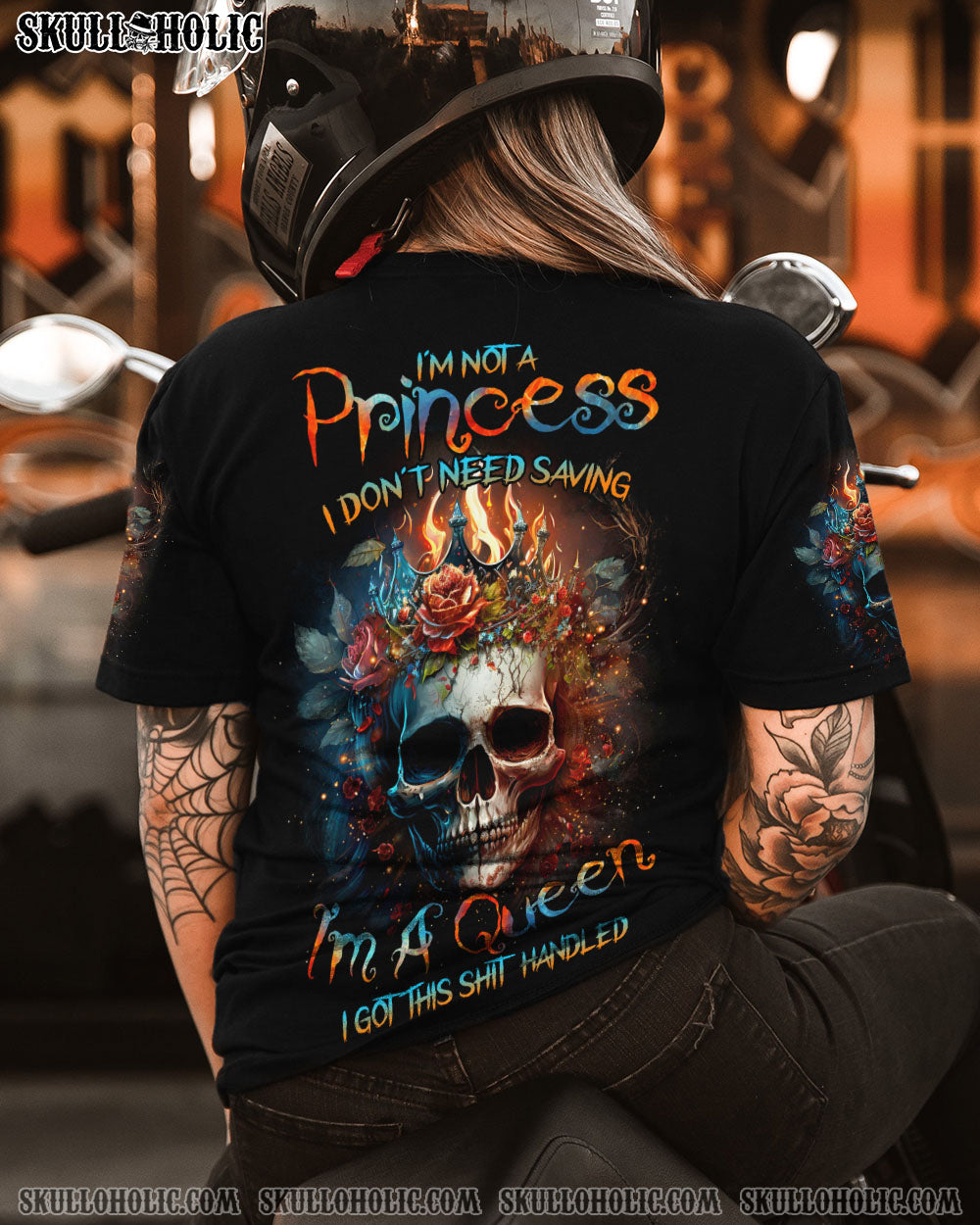 I'M NOT A PRINCESS I'M A QUEEN SKULL ROSE FIRE ALL OVER PRINT - TLTR3003232