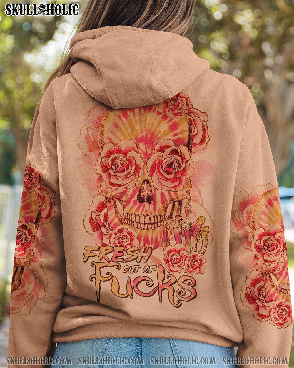 FRESH OUT OF F TIE DYE FLOWER SKULL ALL OVER PRINT - TLTR0303232