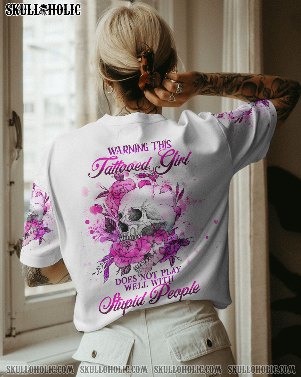 WARNING THIS TATTOOED GIRL SKULL ALL OVER PRINT - YHHG2004232