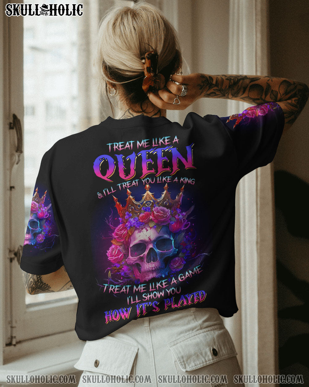 TREAT ME LIKE A QUEEN ROSE SKULL ALL OVER PRINT - TLNZ3003233