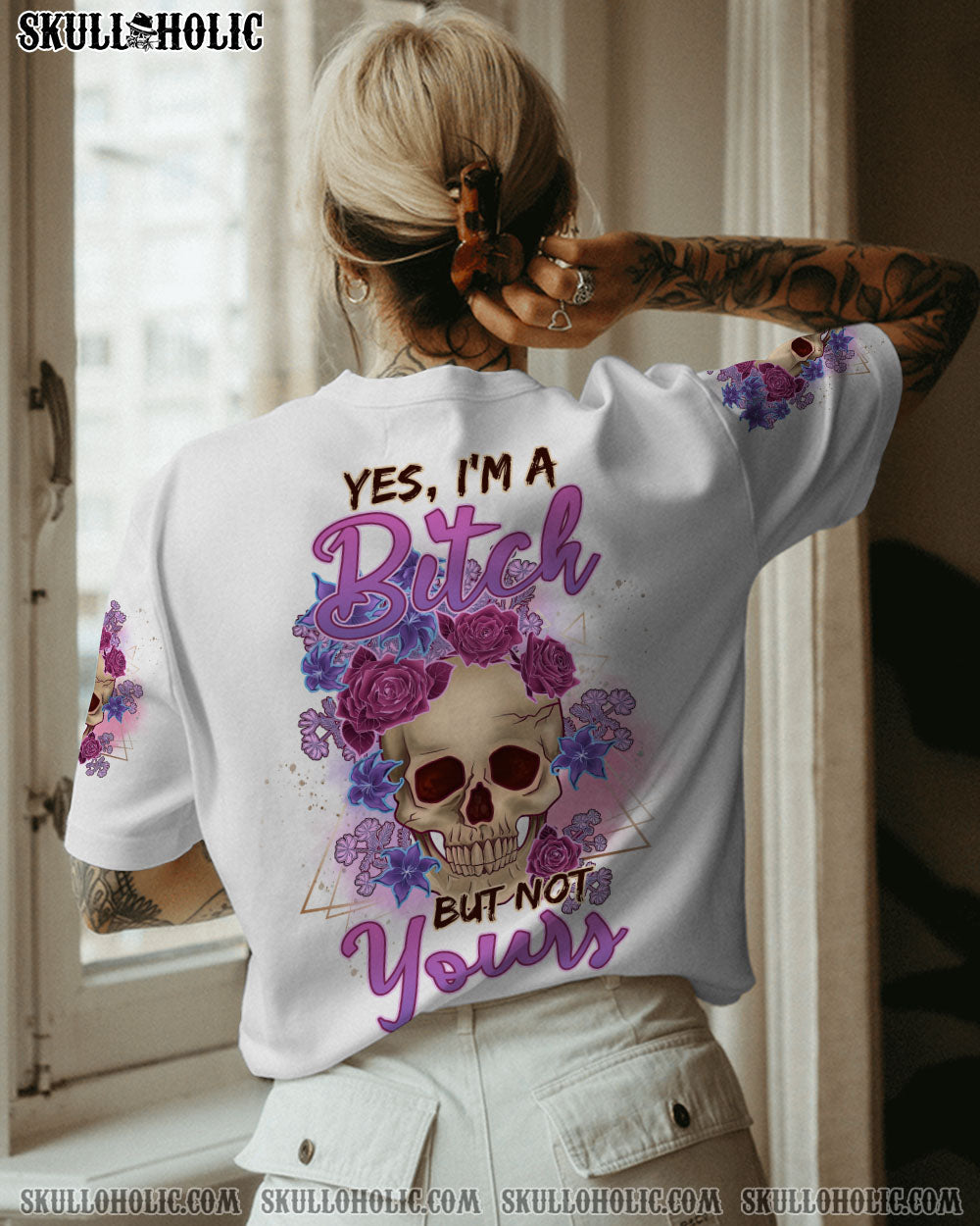 YES I'M A B FLOWER SKULL ALL OVER PRINT - TLNZ1512223