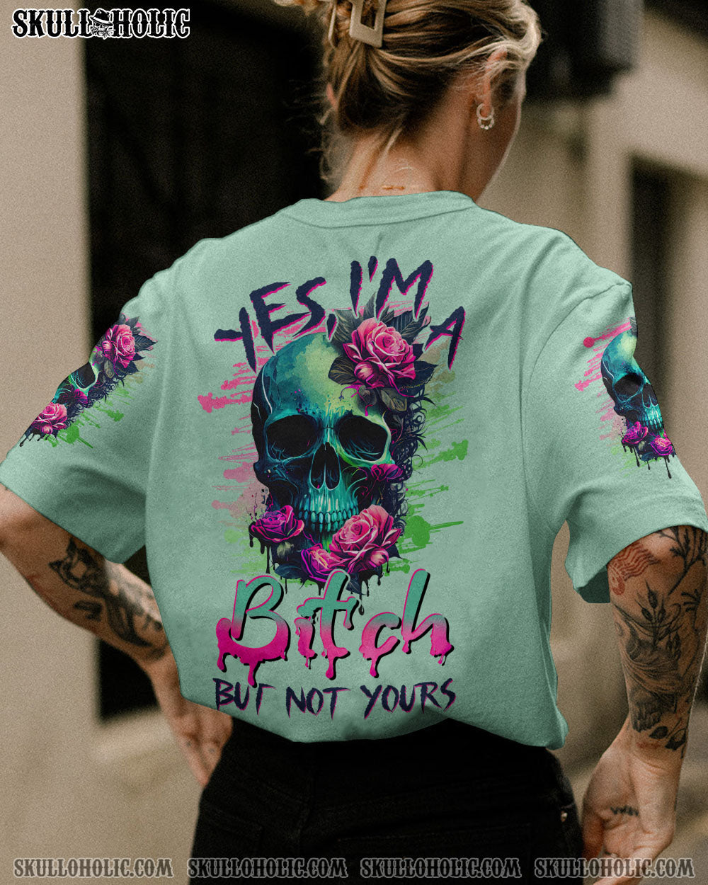 YES I'M A B BUT NOT YOURS SKULL ROSE ALL OVER PRINT - TLNZ1704233