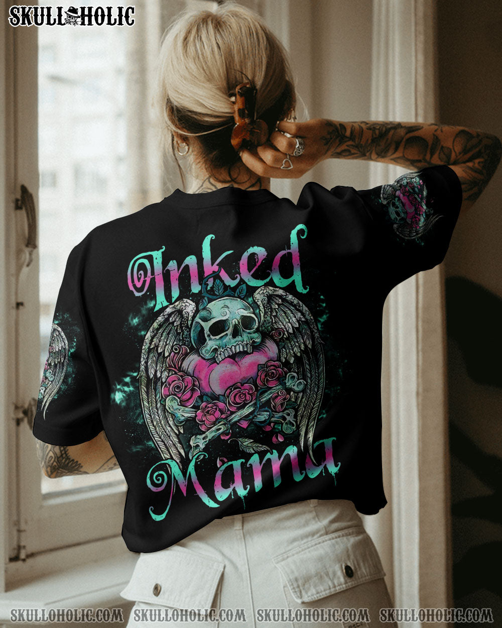 INKED MAMA SKULL WINGS ALL OVER PRINT - TLNO3003231