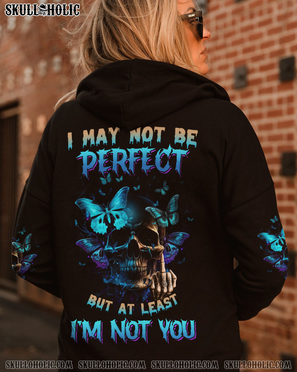 I MAY NOT BE PERFECT BUTTERFLY SKULL ALL OVER PRINT - TLNZ0604234