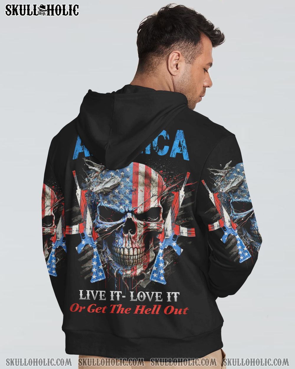 AMERICA LIVE IT LOVE IT OR GET THE HELL OUT SKULL ALL OVER PRINT - YHHN0903232