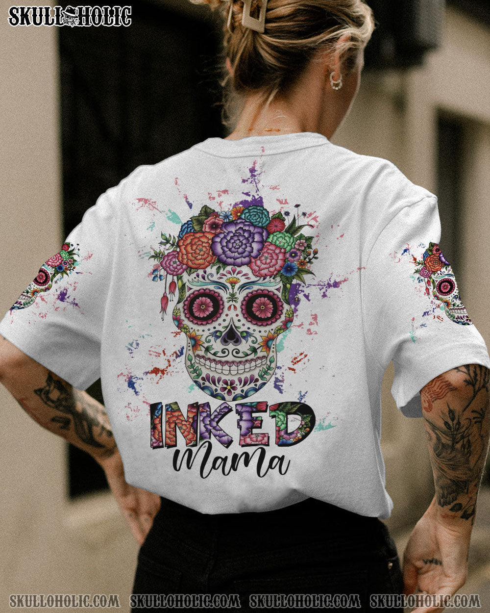 INKED MAMA FLOWER SUGAR SKULL ALL OVER PRINT - TLTW2302233