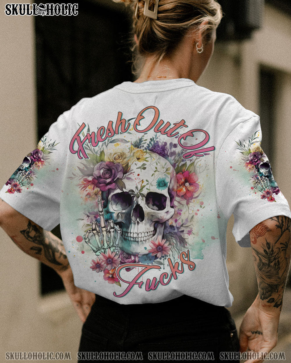 FRESH OUT OF F FLOWER SKULL ALL OVER PRINT - YHDU2403233