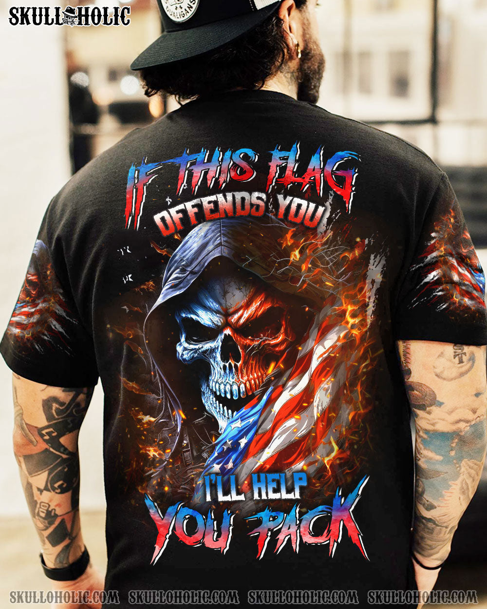 IF THIS FLAG OFFENDS YOU I'LL HELP YOU PACK SKULL ALL OVER PRINT - YHLN1104234