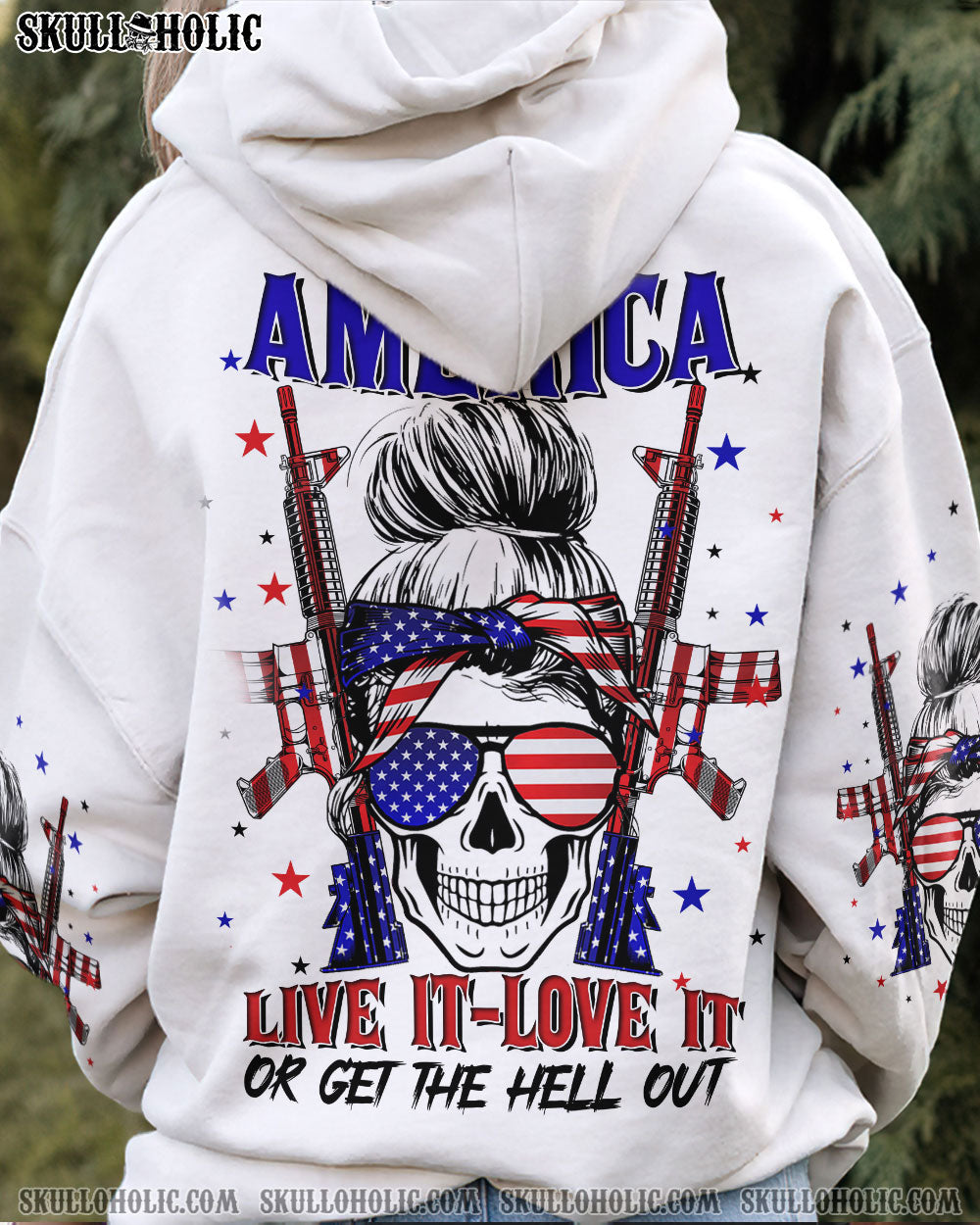 AMERICA LIVE IT LOVE IT OR GET THE HELL OUT SKULL ALL OVER PRINT - YHLN1204232