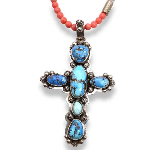 Golden Hills Native Made Turquoise Cross Necklace Pendant