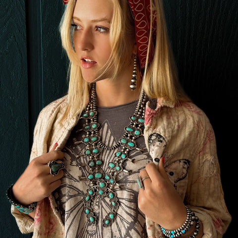 Squash blossom necklace native made with turquoise and intricate native made details