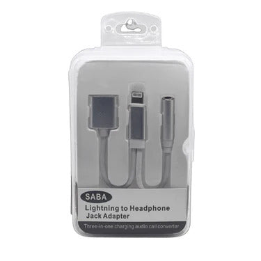 ''SABA Lightning to USB-A & 3.5mm Headphone Jack Connector/Adapter ''''Three in One'''' (10 Count)''