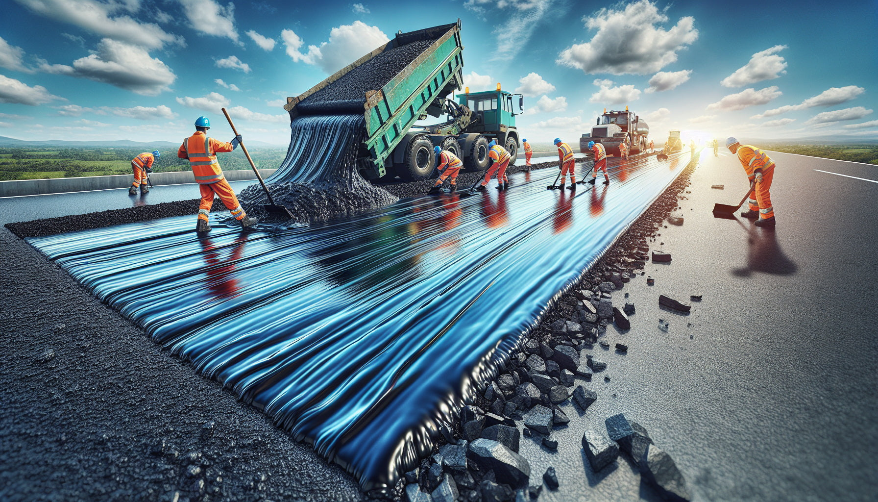 Artistic depiction of bitumen in road construction