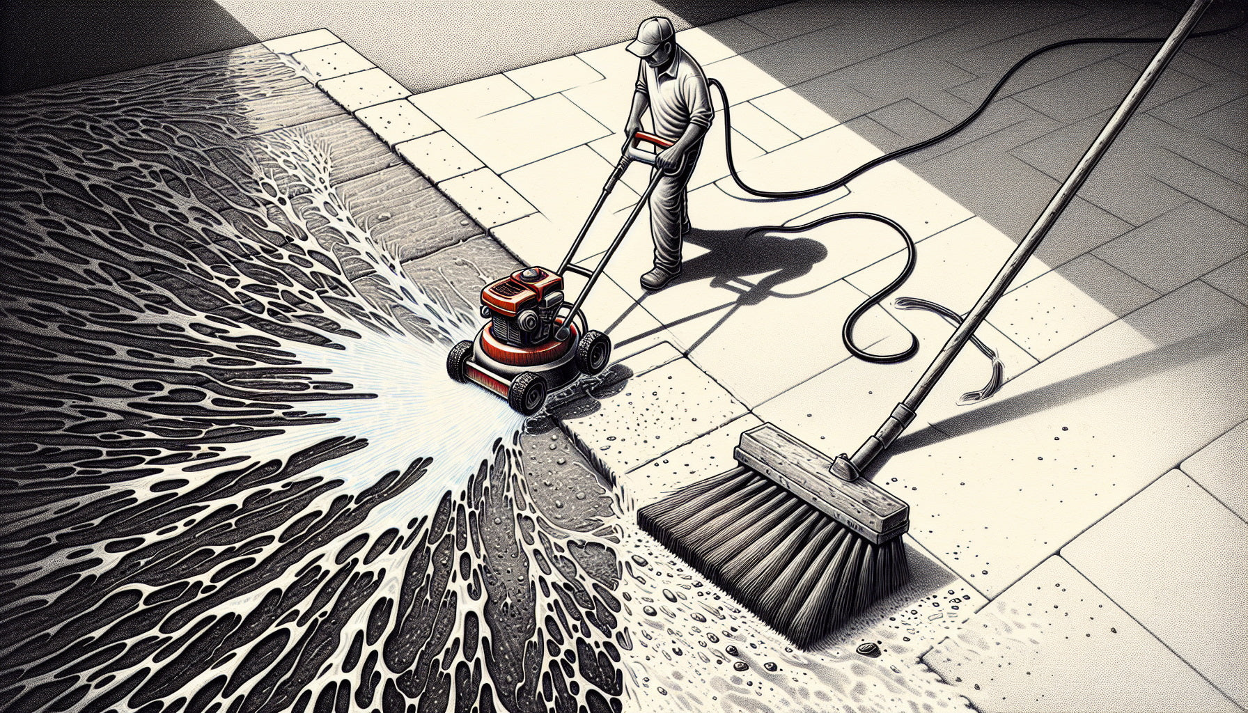 Illustration of cleaning the driveway surface