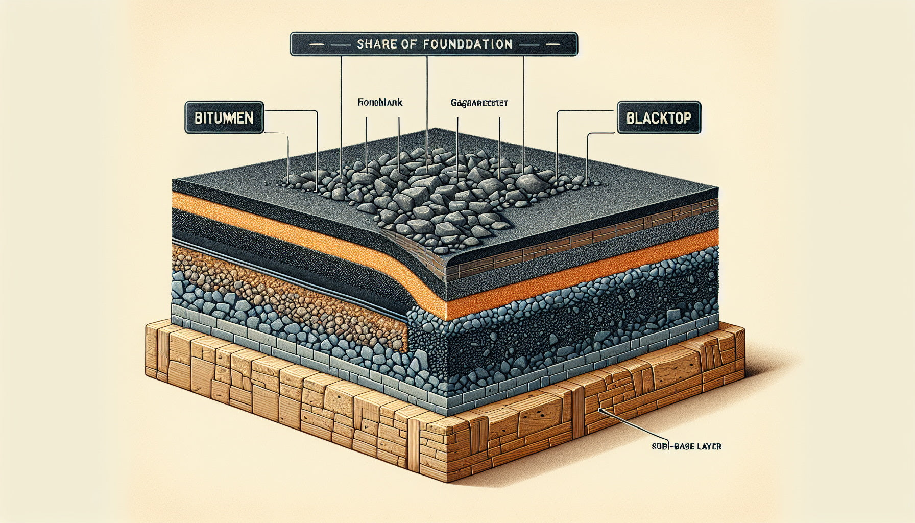 Illustration of hot mix asphalt and blacktop ingredients