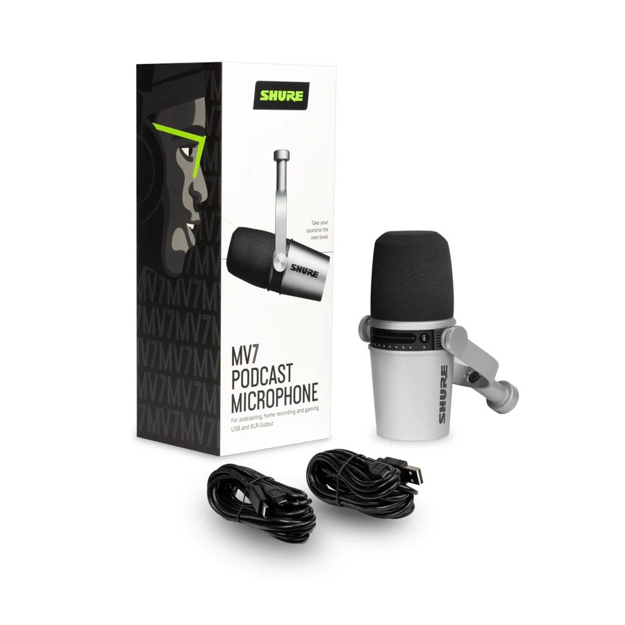 Shure MV7-S Podcast Microphone with both USB and XLR - Silver