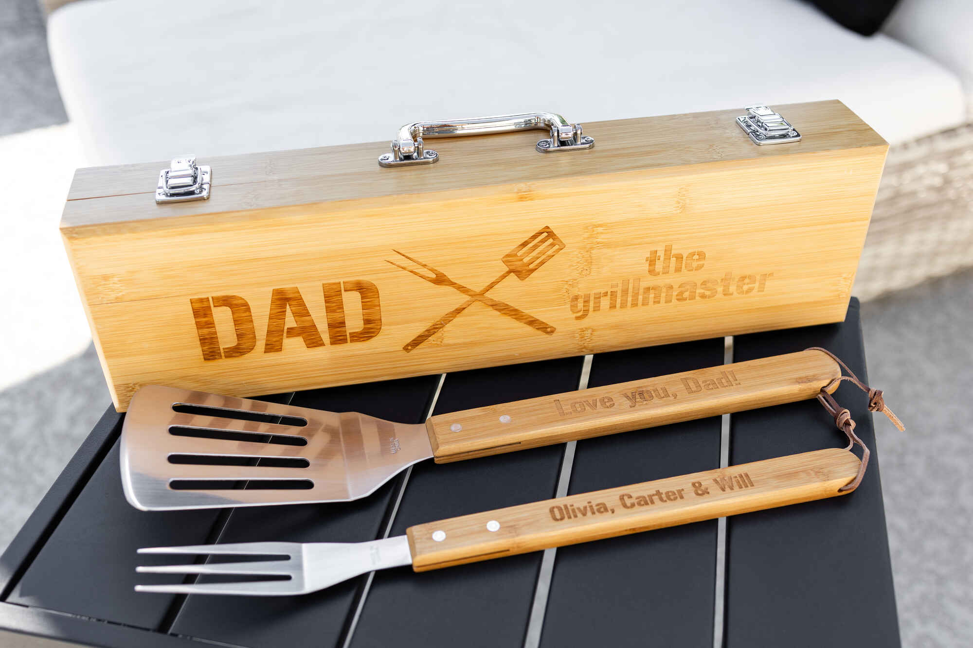 engraved personalized barbeque BBQ tools great for Dad fathers day gift