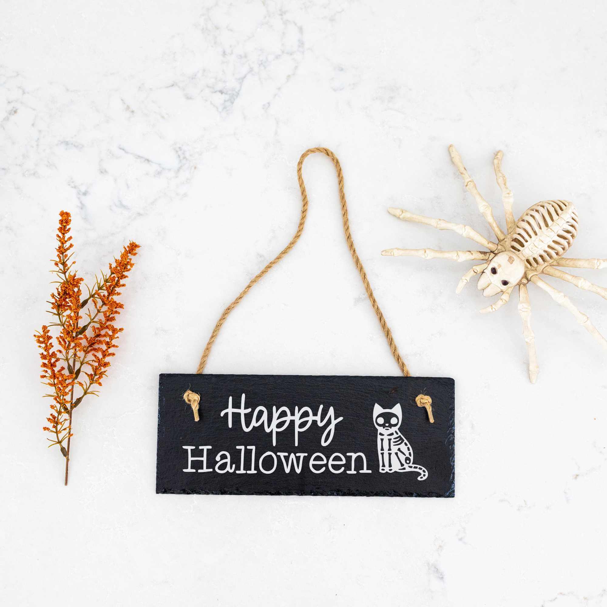 Happy Halloween Cat - Slate Welcome Sign