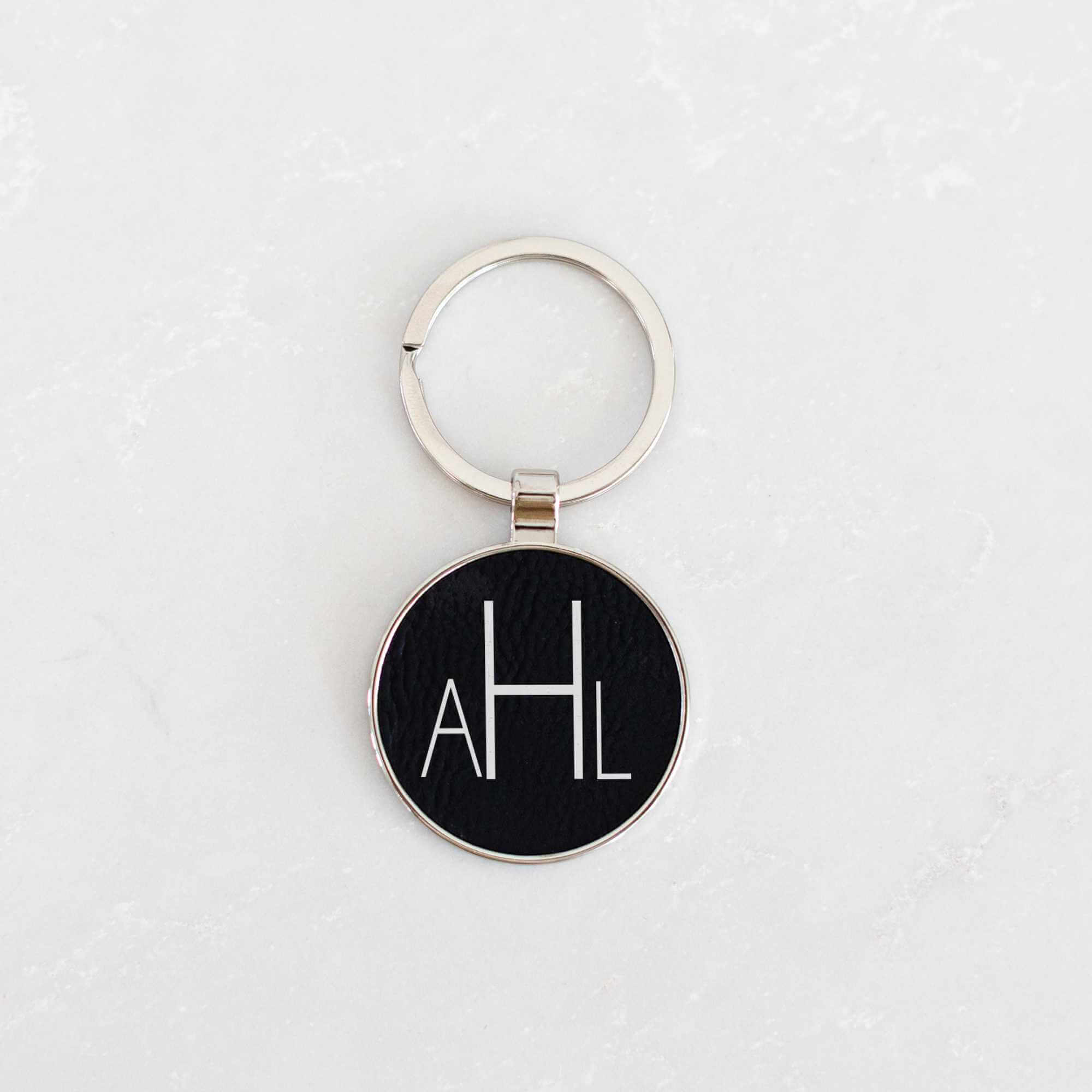 Monogrammed Round Keychain - Vegan Leather