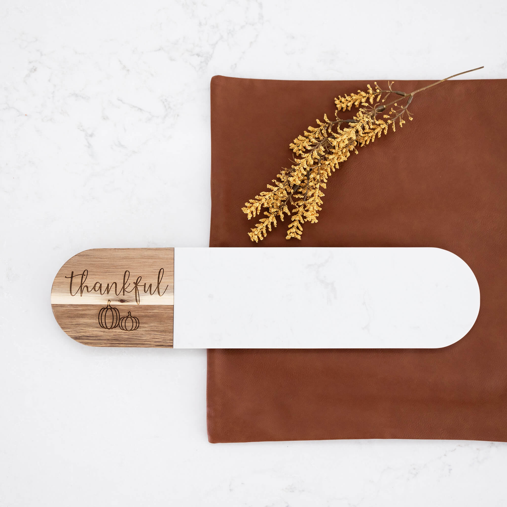 Thankful - Marble & Acacia Oval Charcuterie Board - Love Georgie product image