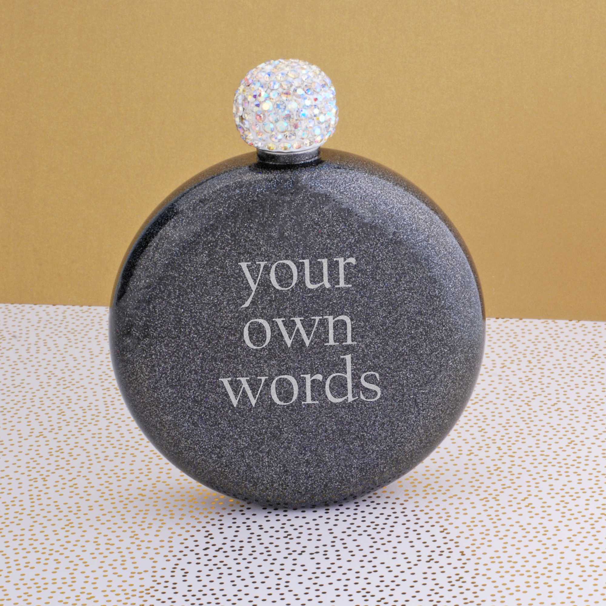 Round Glitter Flask Engraved with Your Own Words