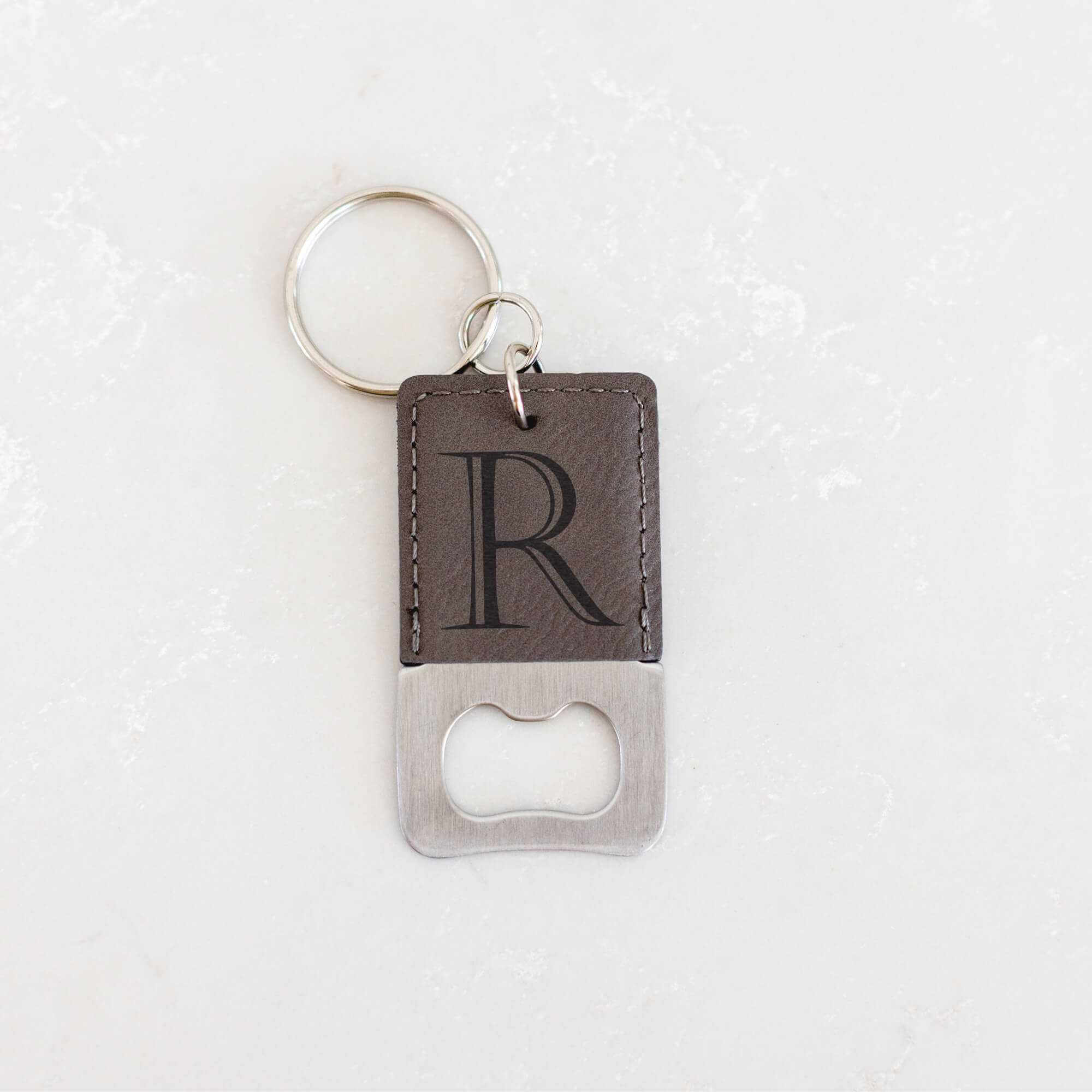 Vegan Leather Bottle Opener Keychain with Initial