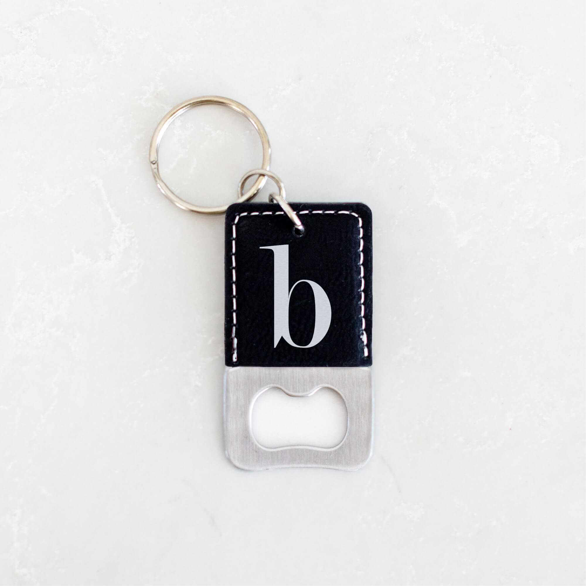 Vegan Leather Bottle Opener Keychain with Initial