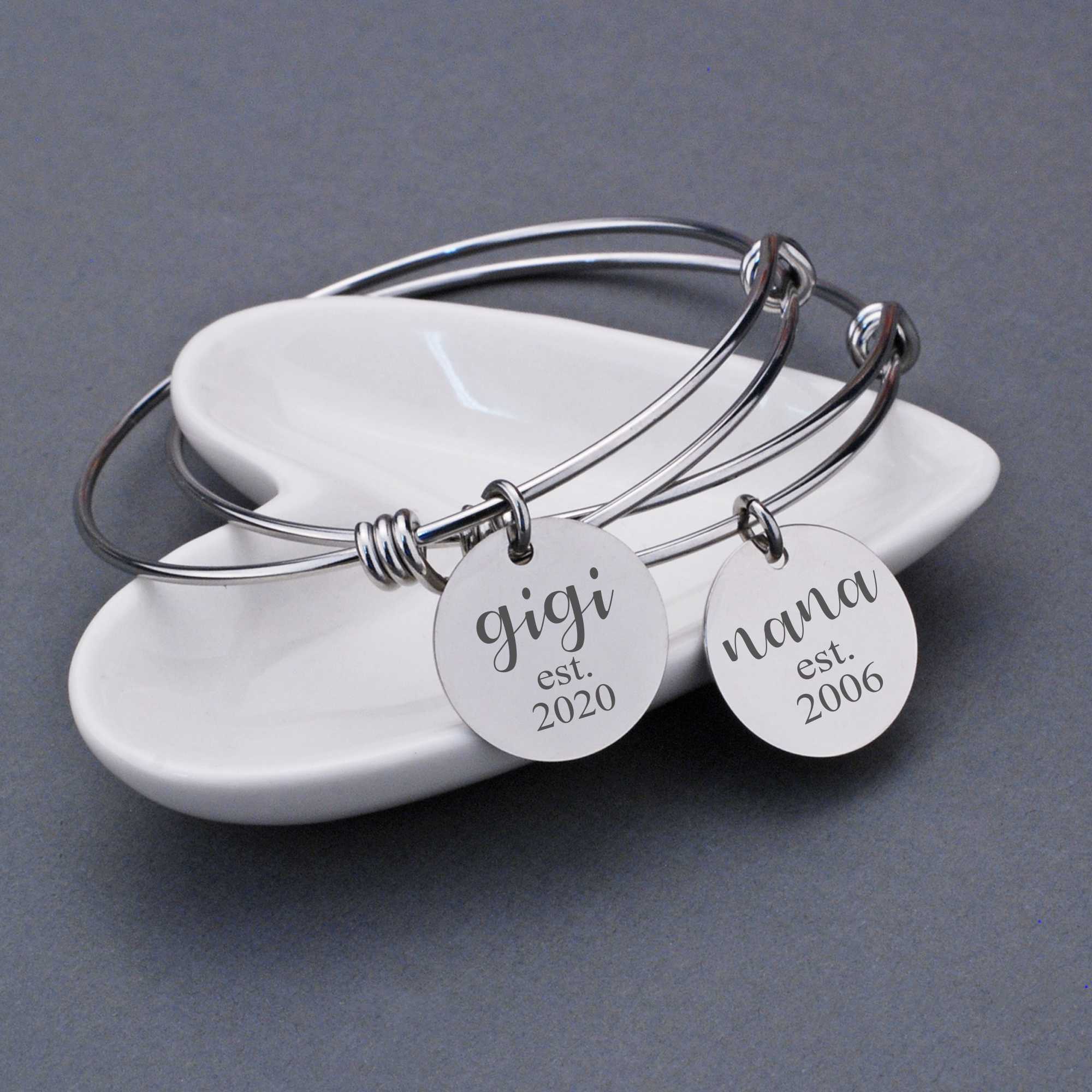 Est. Year - Adjustable Bangle Bracelet for Mom