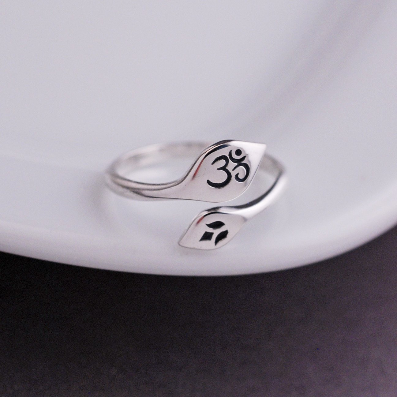 Om and Lotus Adjustable Ring