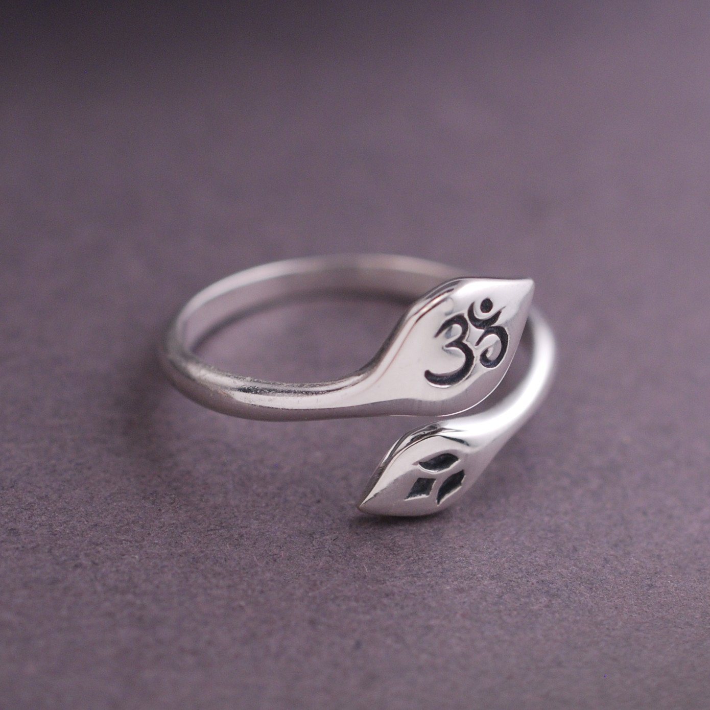 Om and Lotus Adjustable Ring