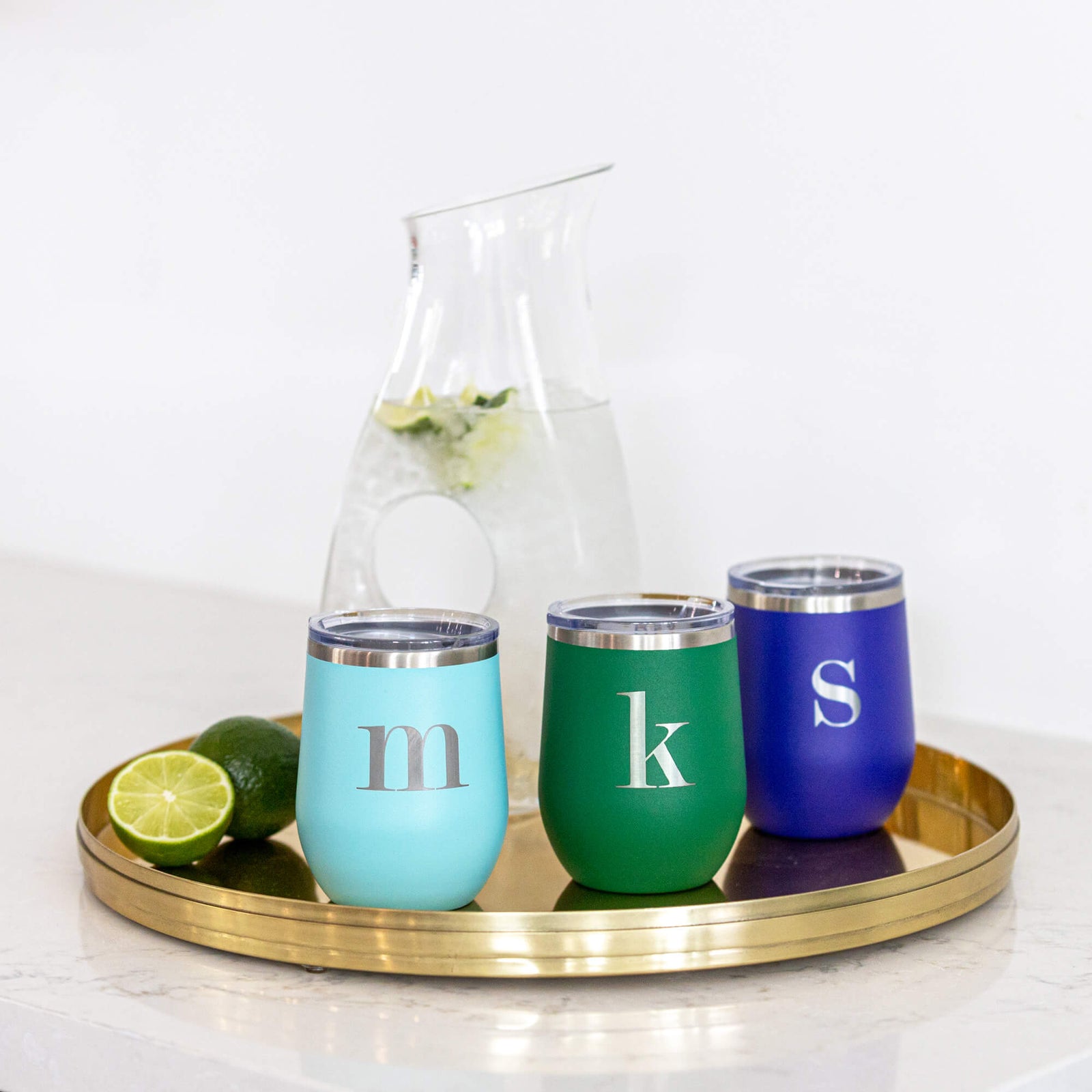 Insulated Wine Tumbler with Succulent & Initial - 12 oz. - Love