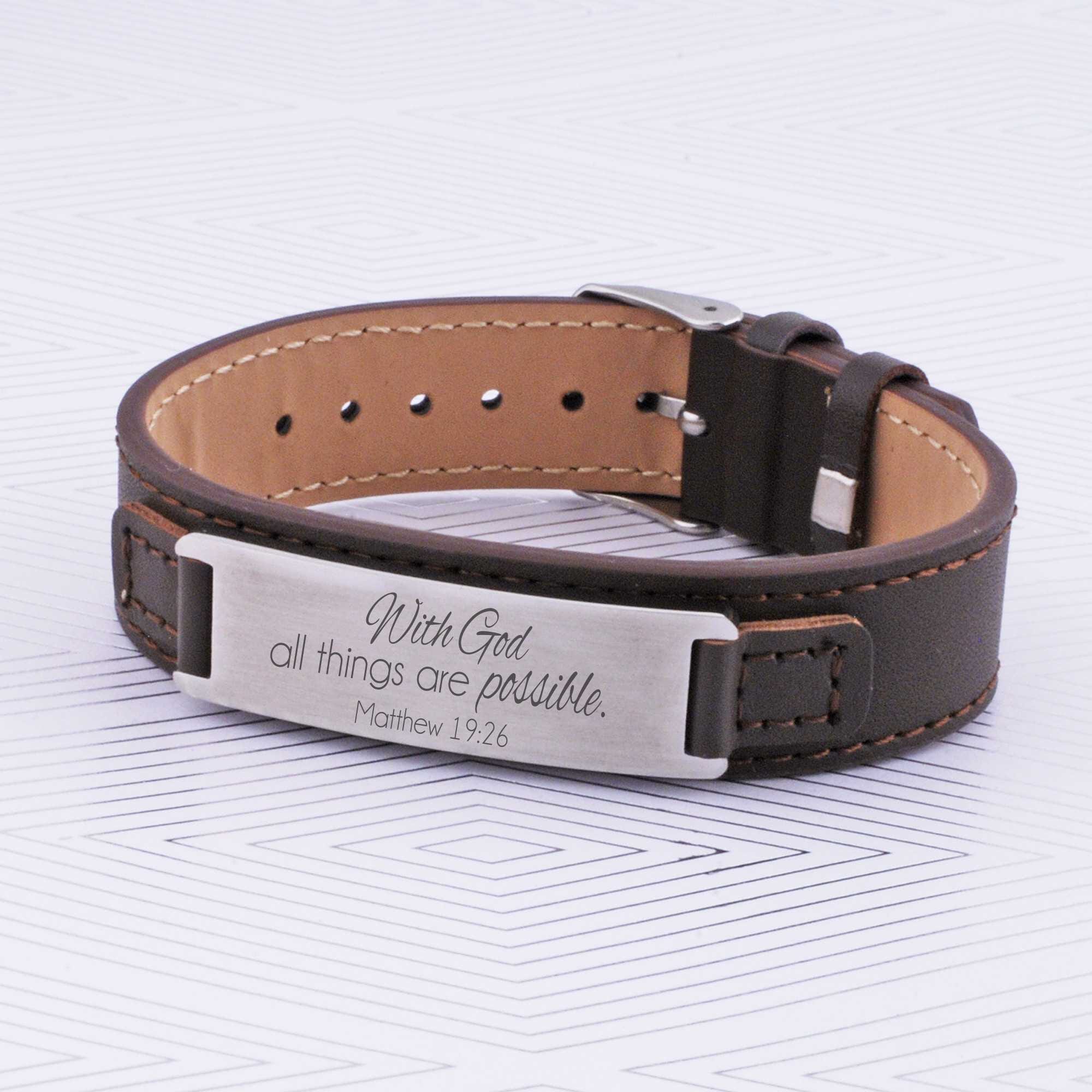 Men's Leather Bracelet  - With God All Things Are Possible