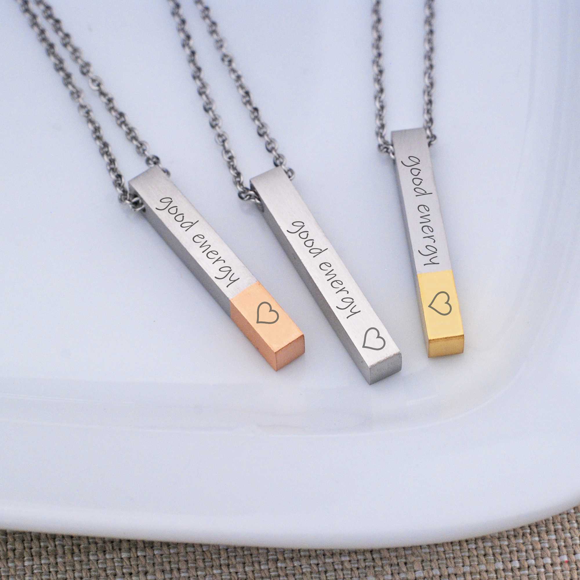 Good Energy - Engraved Bar Necklace