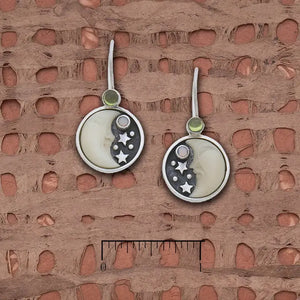 Tagua Half Moon with Stars, Opal, Peridot Earrings L658 - Weeds