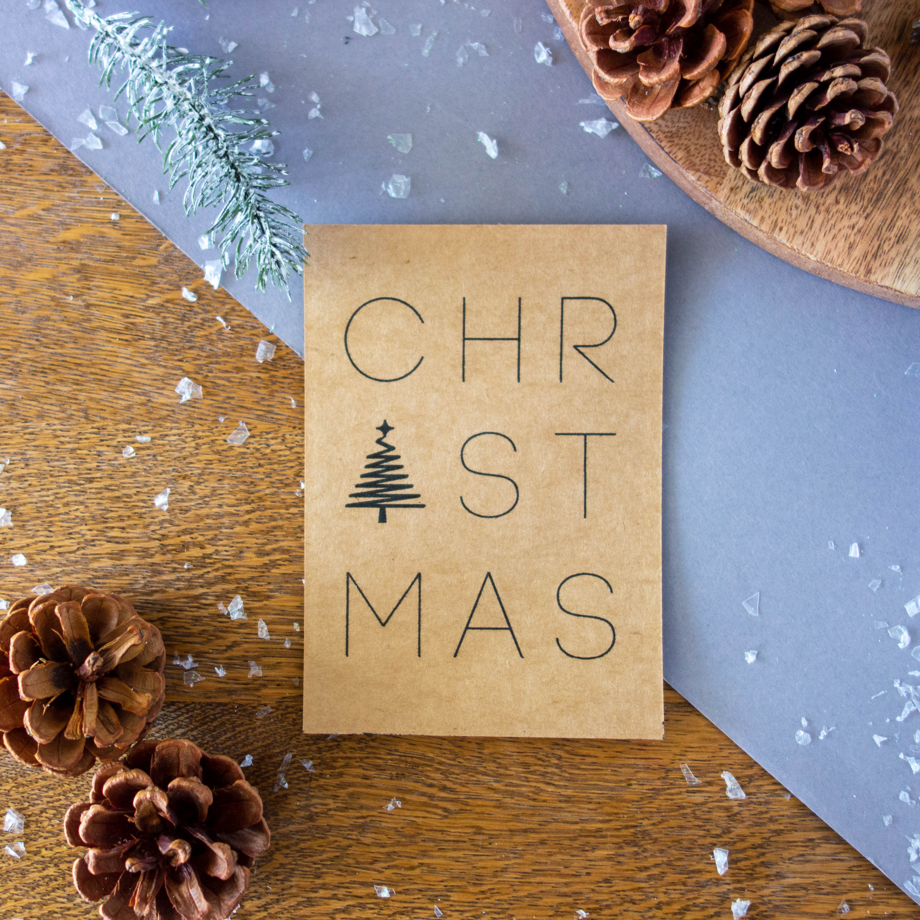 Printcard "Christmas" mit Tannenbaum.