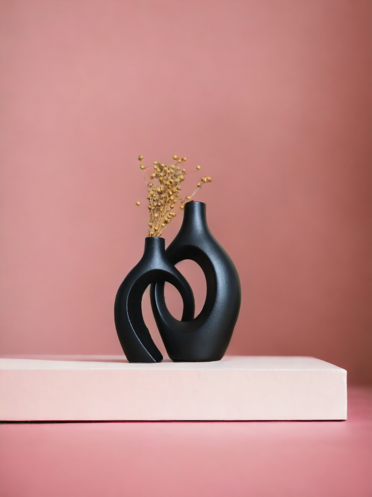 Duo de vases enlacés en céramique noir