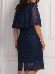 Sheath / Column Mother of the Bride Dress Elegant Jewel Neck Knee Length Lace Half Sleeve with Lace Appliques - RongMoon