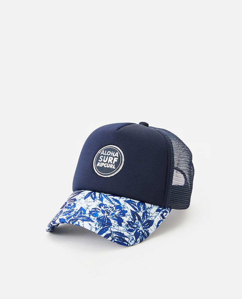 blue and black trucker hat