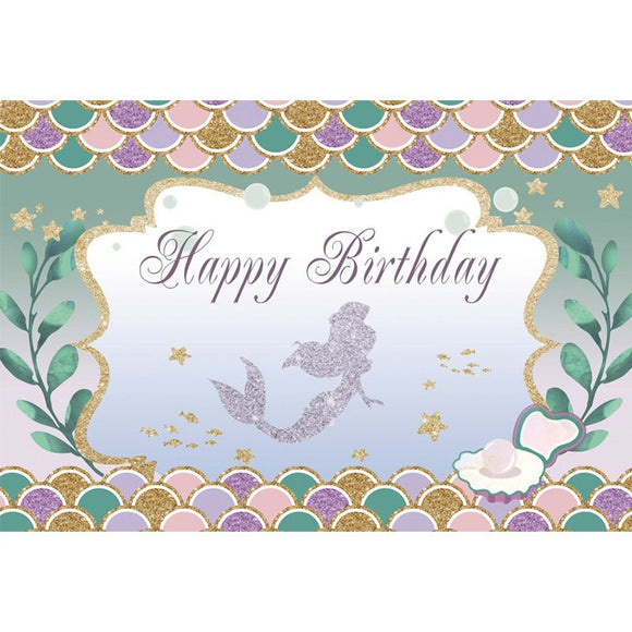 5' x 7' Mermaid Theme Happy Birthday Backdrop Photo Booth Background H –  The Junkbox Store