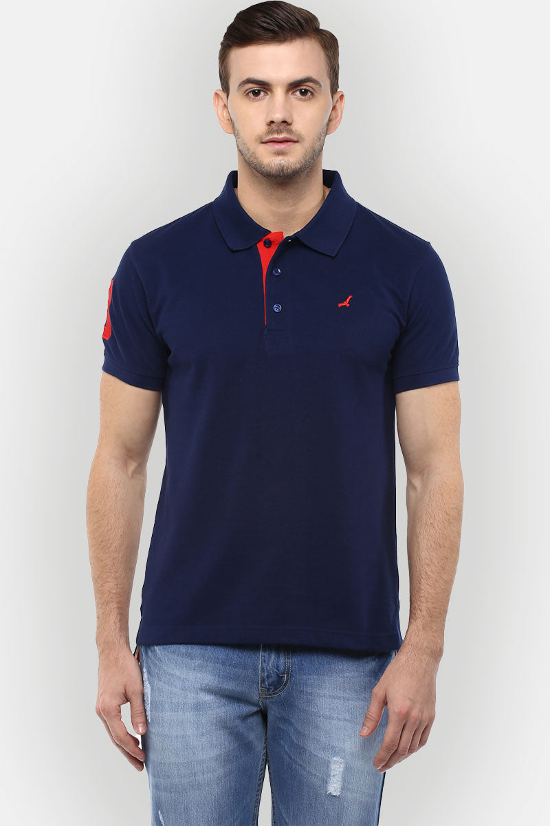 American Crew Men's Polo Collar Navy Blue T-Shirt | Buy online ...